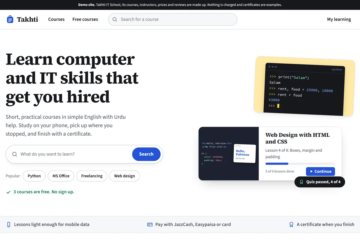 Takhti IT School learning platform